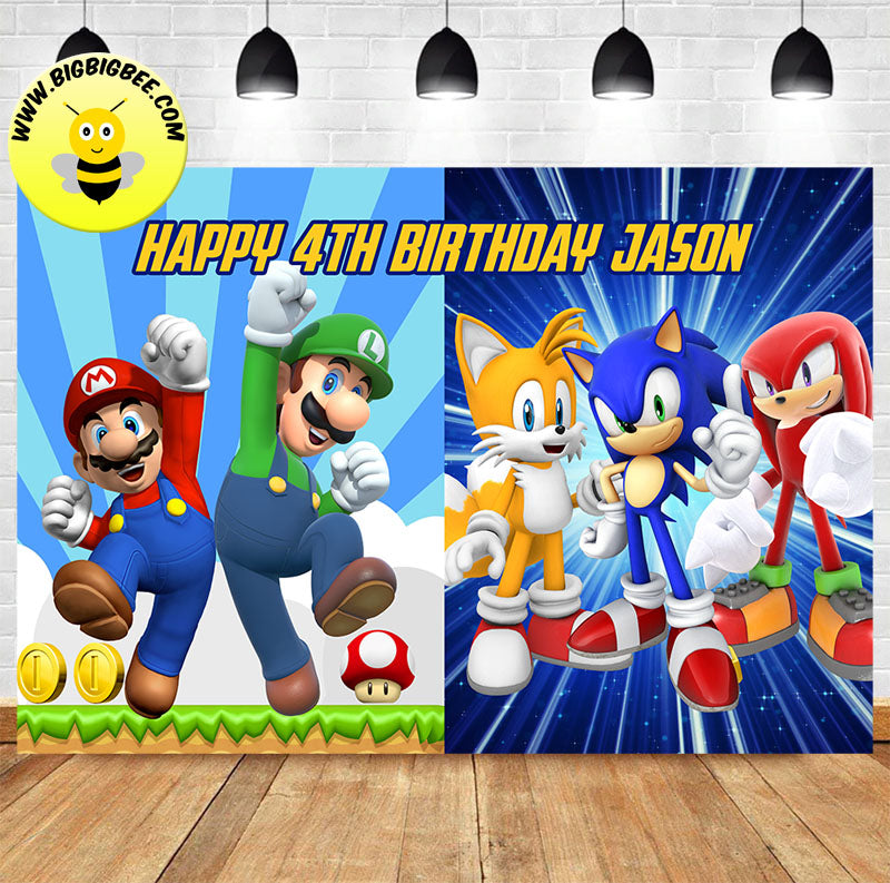 Custom Sega Sonic Super Mario Birthday Backdrop