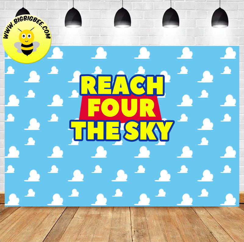 Custom Toy Story Logo Reach Four the Sky Theme Birthday Backdrop Banner