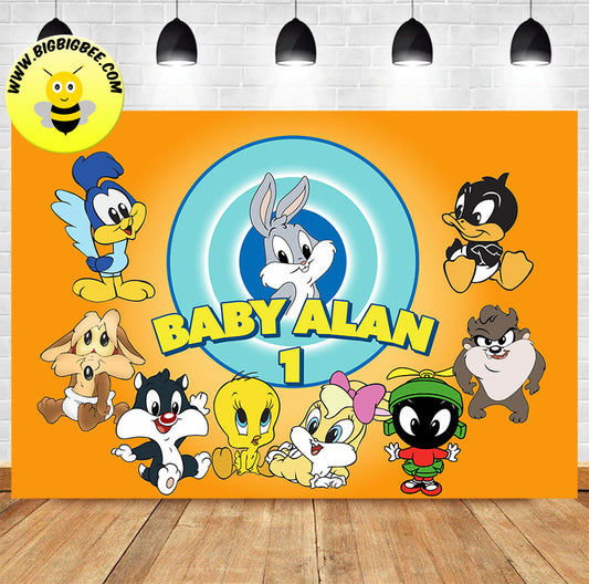 Custom Baby Looney Tunes Birthday Backdrop Banner. Ship to USA, Canada, Australia, United Kingdom