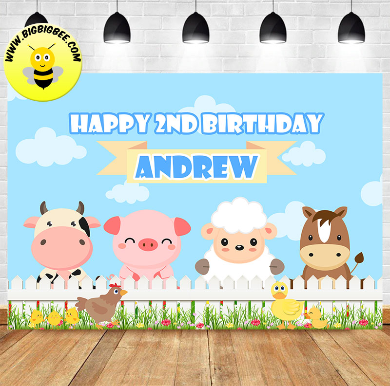 Custom Farm Animals Birthday Banner Backdrop. Shipping to US, UK, Australia and Canada.