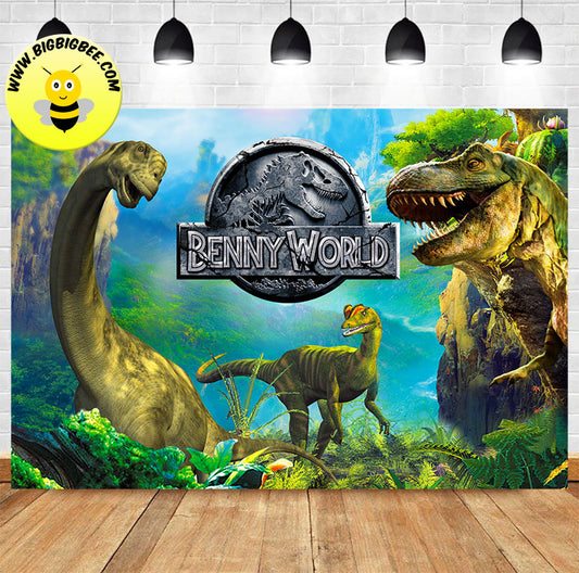 Custom Jurassic World Dinosaur Logo Green Leaves Wall Theme Backdrop Banner Deliver to USA UK Australia Canada