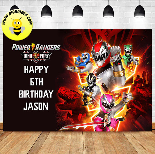 Custom Power Rangers Dino Fury Theme Birthday Backdrop Banner