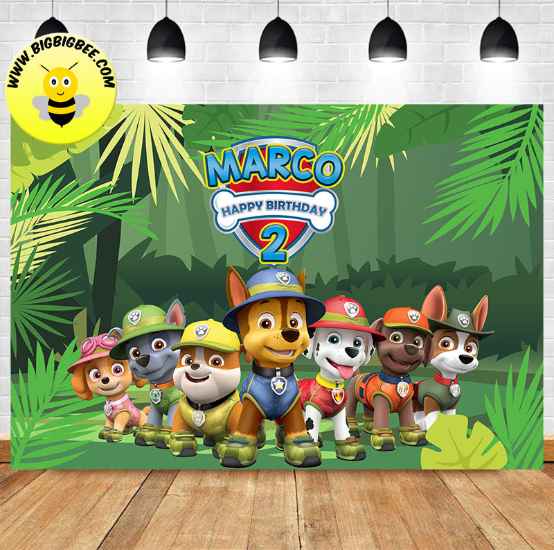 Custom PAW Patrol Jungle Rescues Theme Birthday Banner backdrop