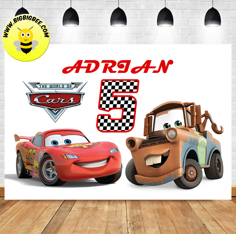 Custom Disney Cars Lightning Mcqueen Theme Birthday Backdrop Banner Deliver to USA UK Australia Canada