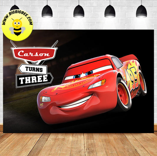 Custom Disney Cars Lightning Mcqueen Theme Birthday Backdrop Banner Deliver to USA UK Australia Canada