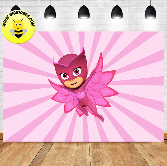 Custom PJ Masks Owlette Pink Theme Birthday Backdrop Banner