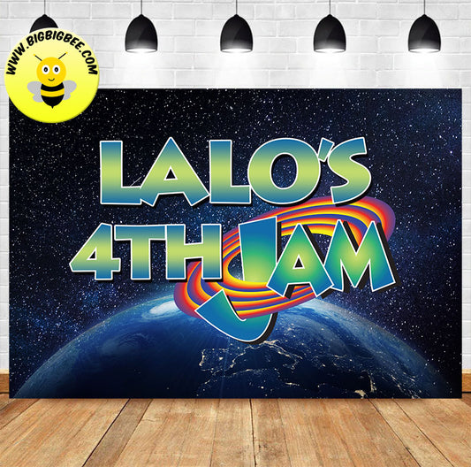 Custom Space Jam Logo Theme Birthday Backdrop Banner