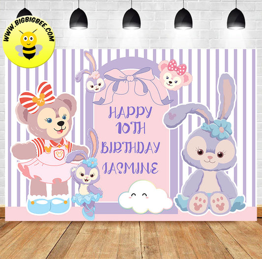 Custom StellaLou Lavender Rabbit Theme Birthday Backdrop Banner Deliver to USA UK Australia Canada