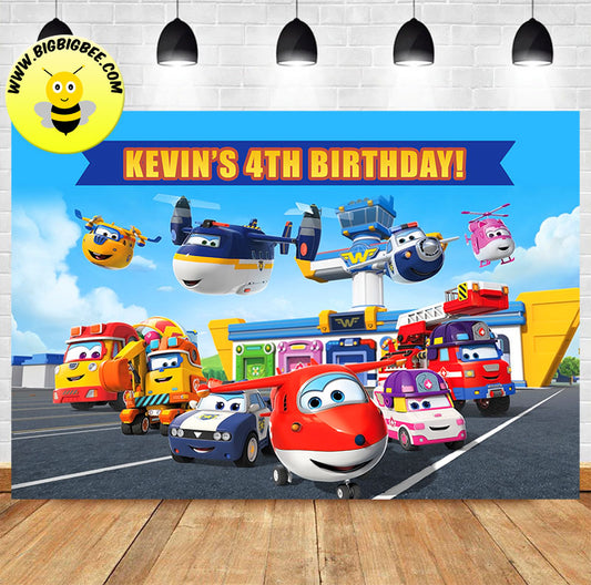 Custom Animated Superwings Birthday Backdrop Banner