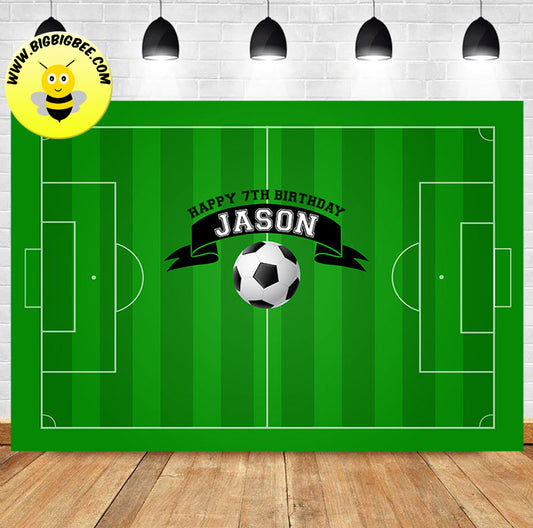 Custom Soccer Football Pitch Green Theme Birthday Backdrop Banner