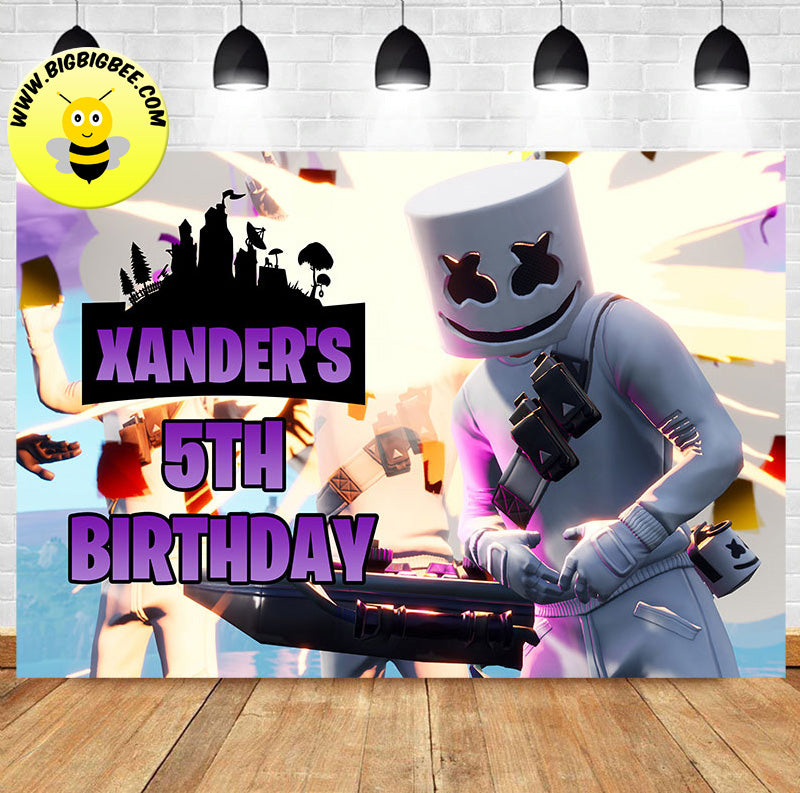 Custom Fortnite Game DJ Marshmello Theme Birthday Backdrop Banner Deliver to USA UK Australia Canada