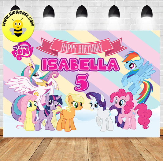 Custom My Little Pony Pink Rainbow Theme Birthday Backdrop