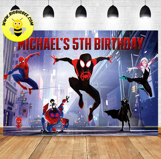 Custom Spiderman Spider-Man Into the Spider-Verse Birthday Backdrop Banner