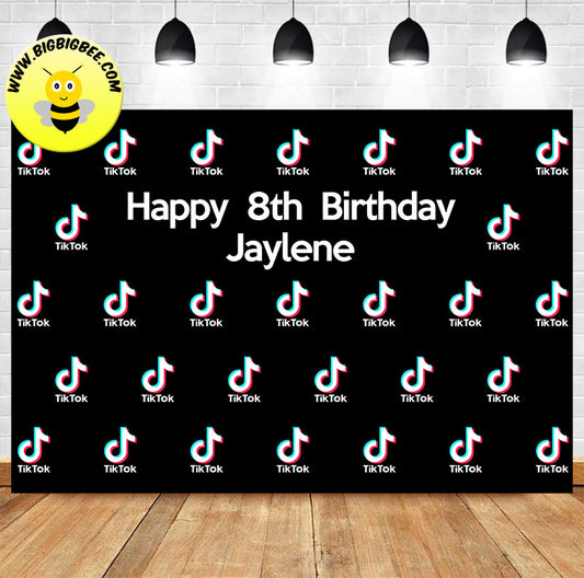 Custom TikTok Logo Theme Photo Background Birthday Backdrop Banner