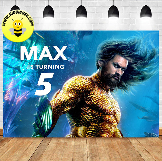 Custom Aquaman Theme Jason Momoa Birthday Backdrop Banner