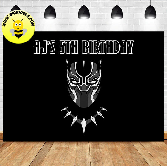Custom Simple Black Panther Logo Wakanda Forever Theme Birthday Banner Backdrop