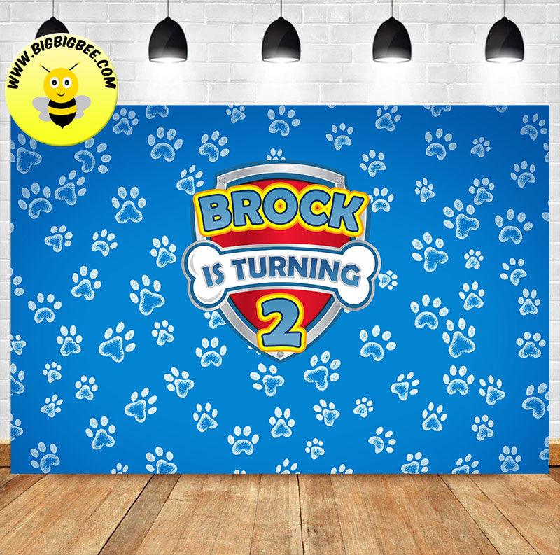 Custom Paw Patrol White Paw Blue Theme Birthday Backdrop Banner