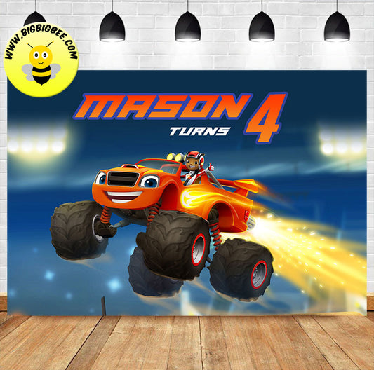 Custom Personalised Blaze and the Monster Machines Birthday Backdrop Banner'