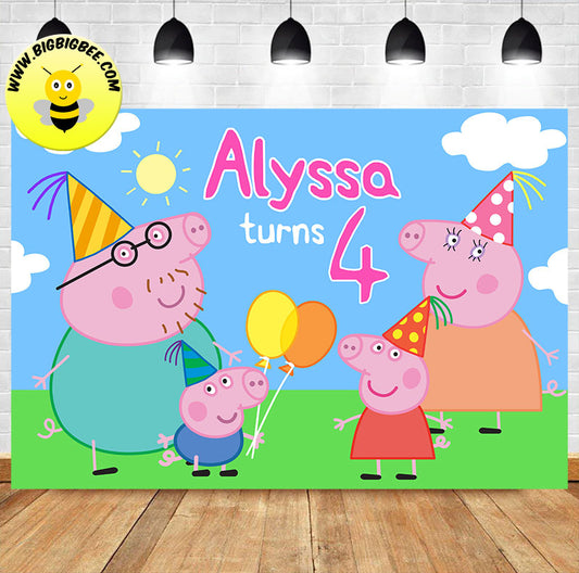 Custom Peppa Pig Princess George Family Theme Birthday Backdrop Banner