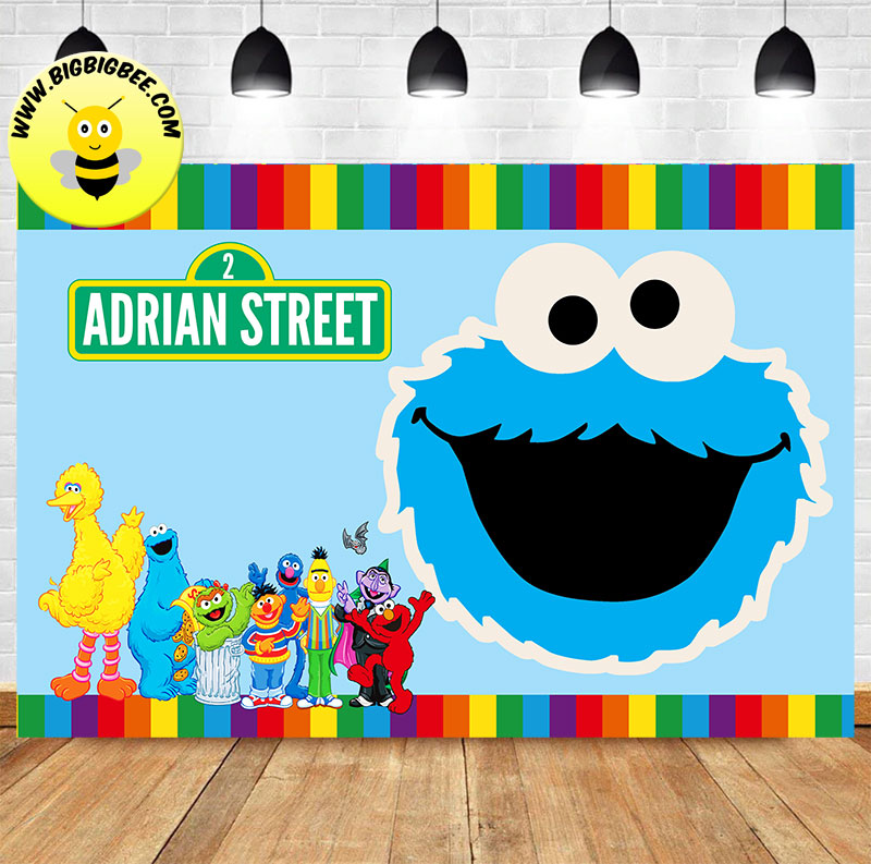 Custom Sesame Street Monster Cookies Elmo Theme Birthday Backdrop Banner