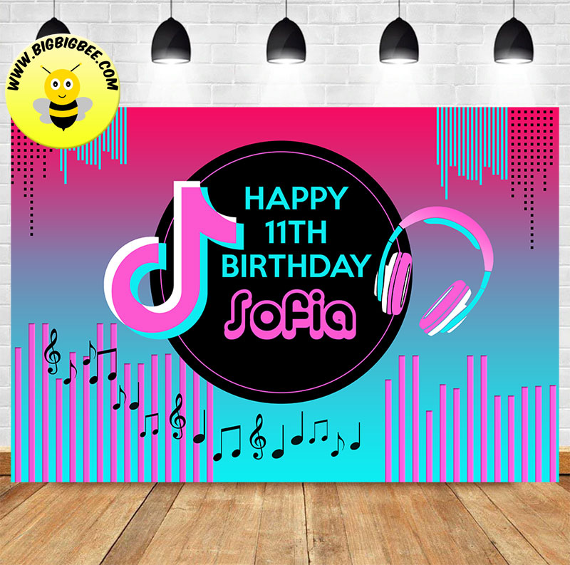 Custom TikTok Logo Headphone Music Theme Birthday Backdrop Banner