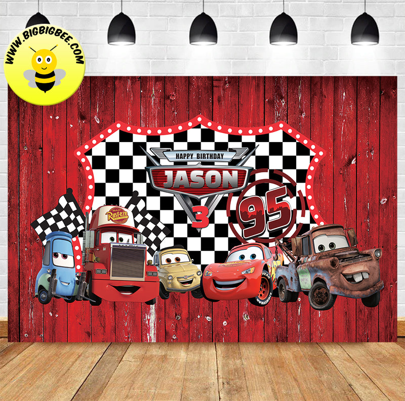 Custom Disney Cars Lightning Mcqueen Mater Red Theme Birthday Backdrop Banner Deliver to USA UK Australia Canada