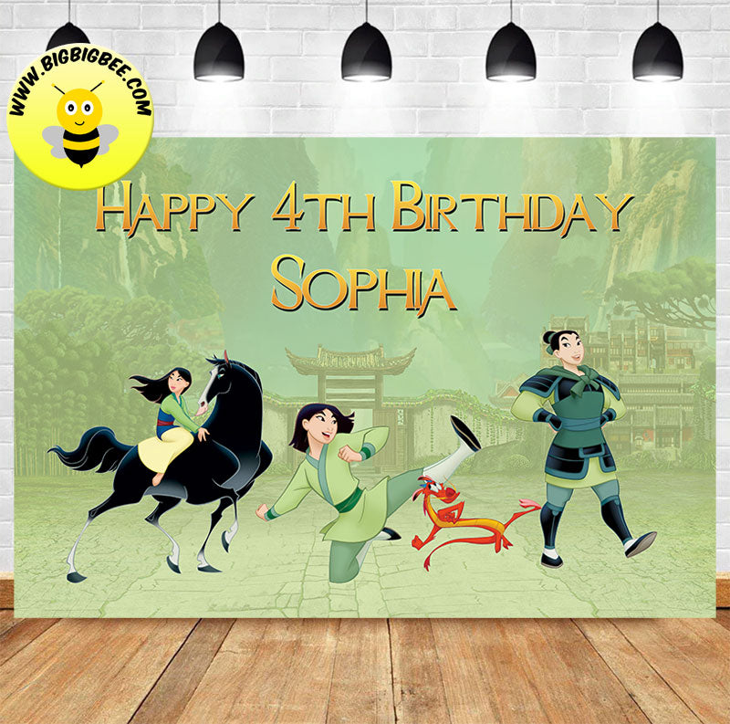 Custom Disney Mulan Green Theme Birthday Backdrop Banner Deliver to USA UK Australia Canada
