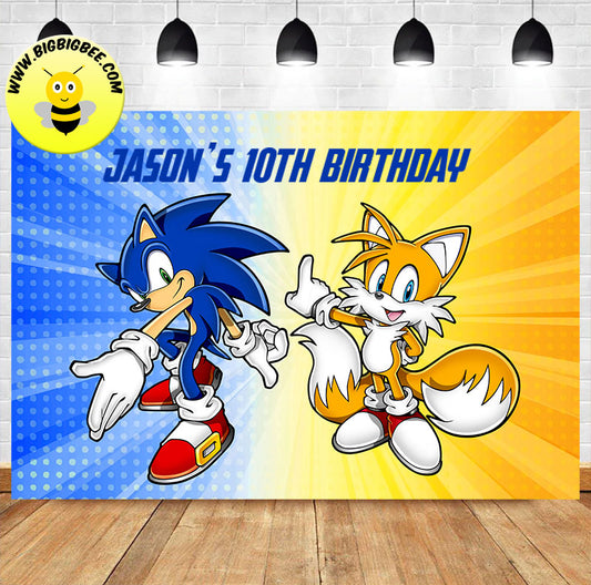 Custom Tails & Sonic the Hedgehog Theme Birthday Backdrop Banner