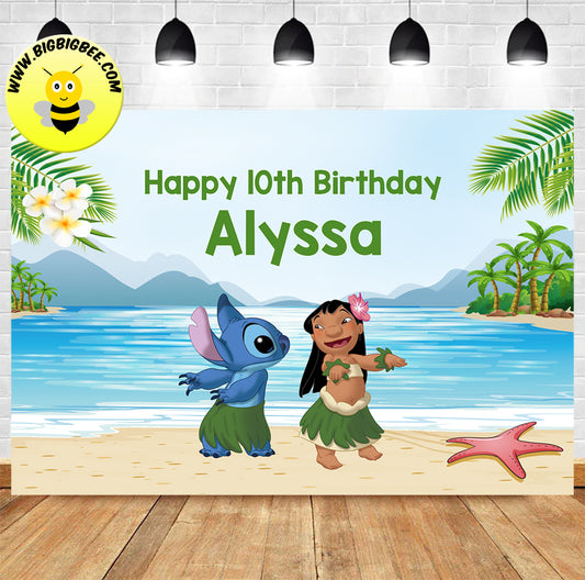 Custom Lilo and Stitch Hawaii Theme Birthday Backdrop Banner Deliver to USA UK Australia Canada