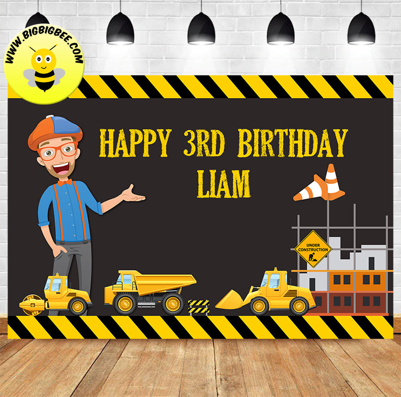 Custom Blippi Construction Transport Digger Theme Birthday Backdrop Banner