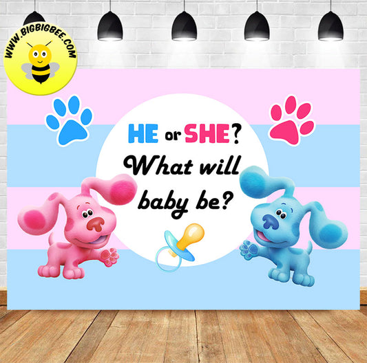 Custom Personalised Blue Clues Magenta Theme Baby Gender Reveal Banner Backdrop