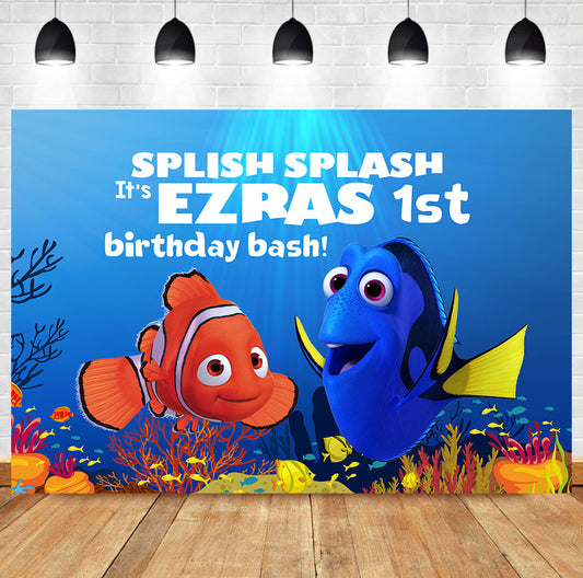 Custom Disney Finding Nemo Dory Fish Underwater Theme Birthday Banner Backdrop Deliver to USA UK Australia Canada