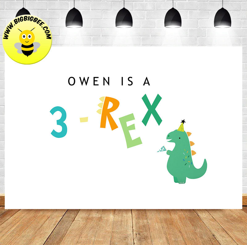 Custom Dinosaur 3-Rex T-rex Theme Birthday Backdrop Banner Deliver to USA UK Australia Canada