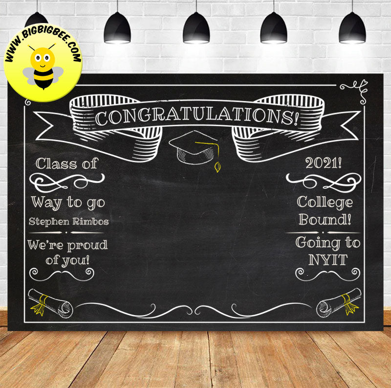 Custom College Bound Blackboard White Chalk Theme Backdrop Banner