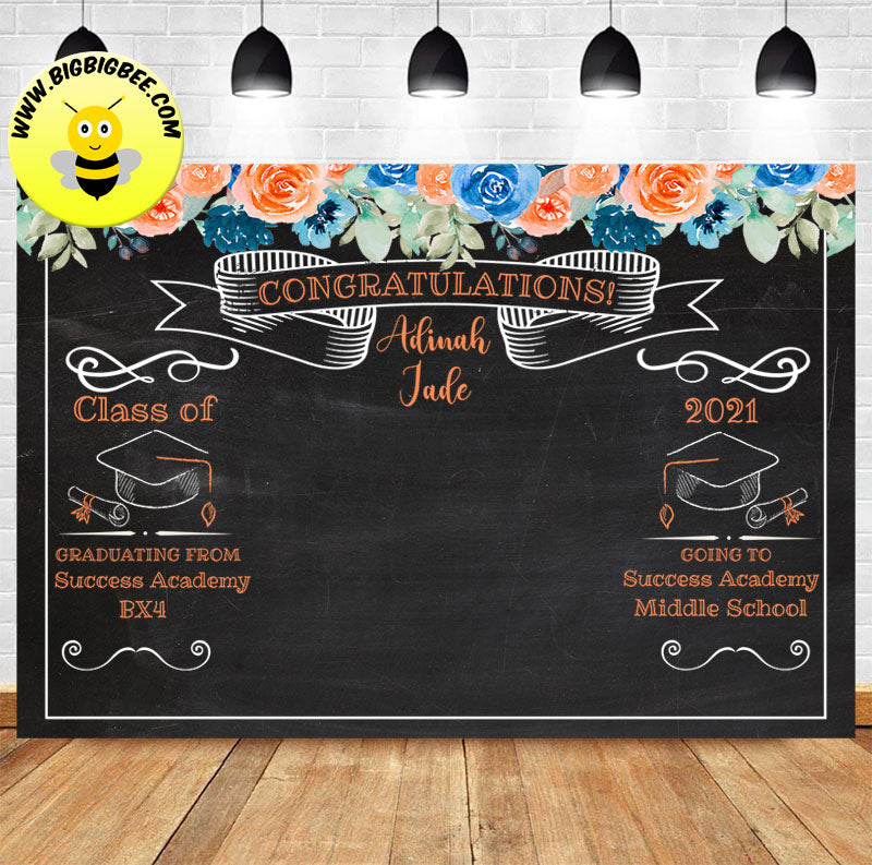 Custom University School Graduation Blackboard Floral Theme Backdrop Banner Deliver to USA UK Australia Canada