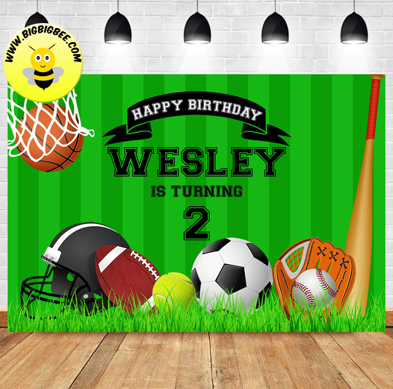 Custom Rugby Soccer Basketball Baseball Sports Theme Birthday Backdrop Banner