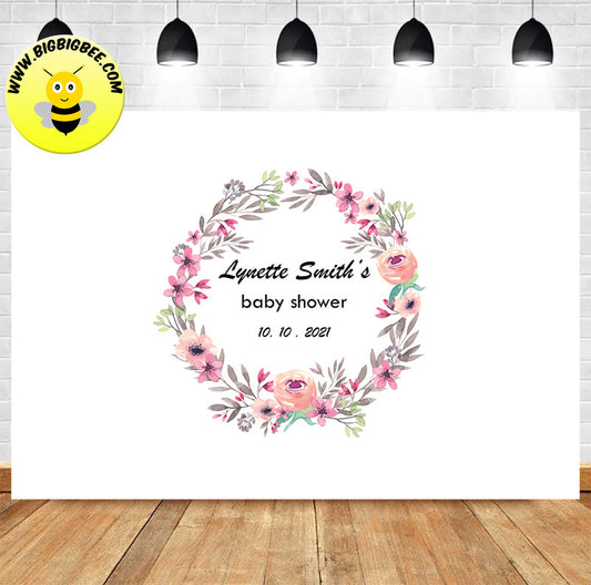 Custom Round Floral Frame Baby Shower Banner Backdrop