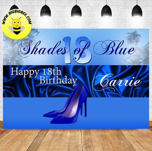 Custom Blue Shade High Heels Theme Birthday Backdrop Banner