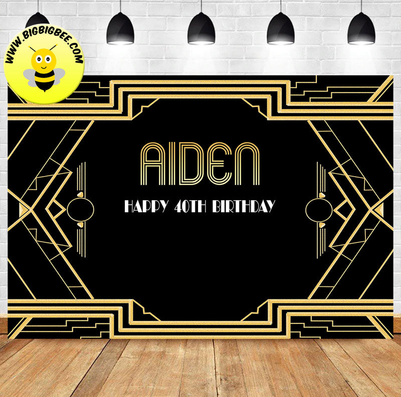 Custom Gatsby Gold Black Theme Birthday Backdrop Banner Deliver to USA UK Australia Canada