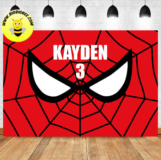 Custom Spiderman Spider Web Red Background Theme Birthday Backdrop Banner