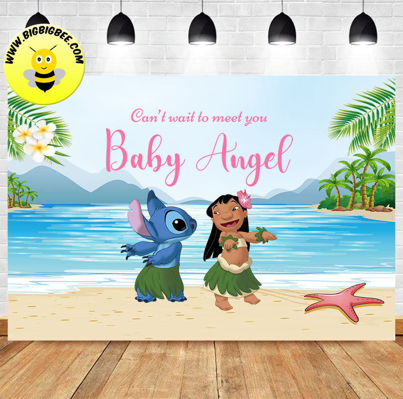 Custom Lilo and Stitch Hawaii Theme Welcome Baby Shower Backdrop Banner Deliver to USA UK Australia Canada