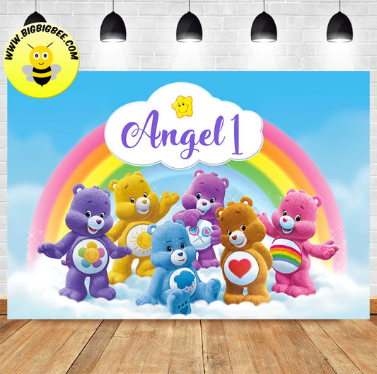 Custom Care Bears Rainbow Theme Birthday Backdrop Banner