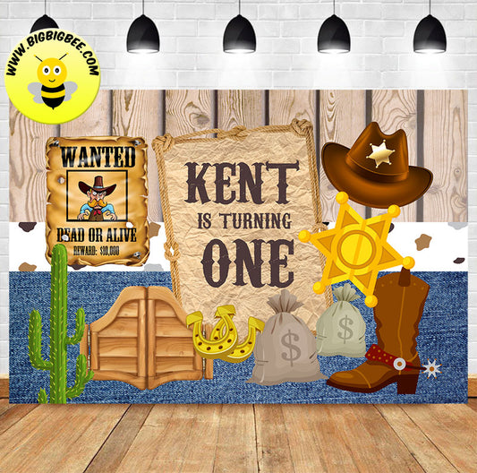 Custom Cowboy Jeans Western Theme Birthday Backdrop Banner