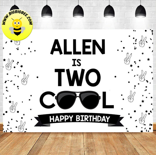 Custom Two Cool Sunglasses Theme Birthday Backdrop Banner