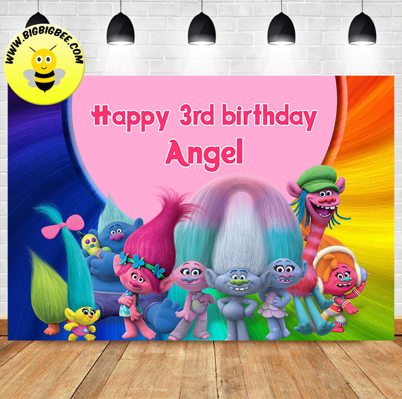 Custom Trolls World Tour Theme Birthday Banner Backdrop