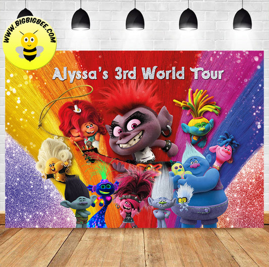 Custom Trolls World Tour King Trollex Barb Theme Birthday Backdrop Banner