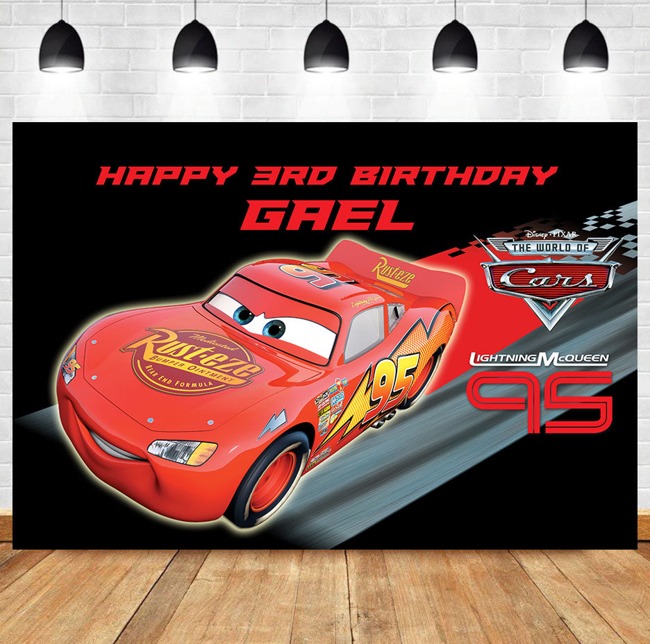 Custom Disney Cars Lightning Mcqueen Theme Birthday Backdrop Banner Deliver to USA UK Australia Canada