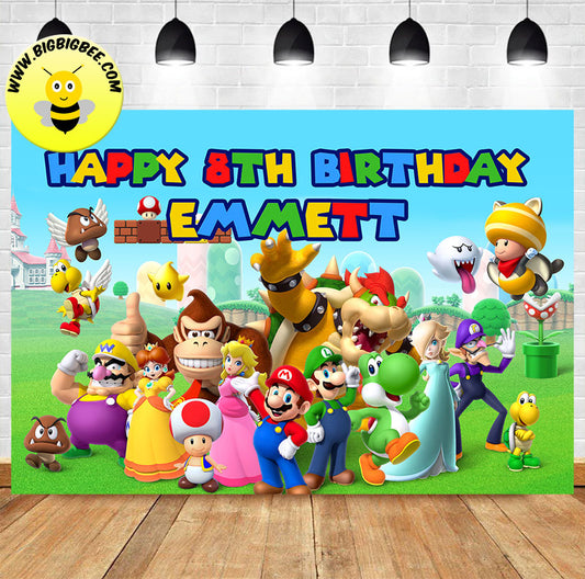 Custom Super Mario World Video Game Supermario Bros Birthday Backdrop Banner