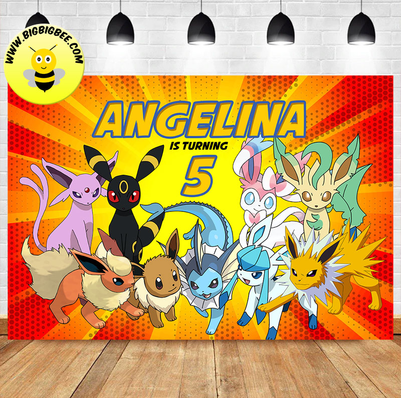 Custom Pokemon Eevee Revolution Theme Birthday Backdrop Banner