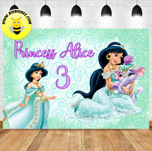 Custom Disney Princess Jasmine Mint Color Theme Birthday Backdrop Banner